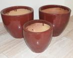 3 Grote Bloempotten Plantenpotten Ossenbloed rood, Gebruikt, Rond, Minder dan 40 cm, Aardewerk