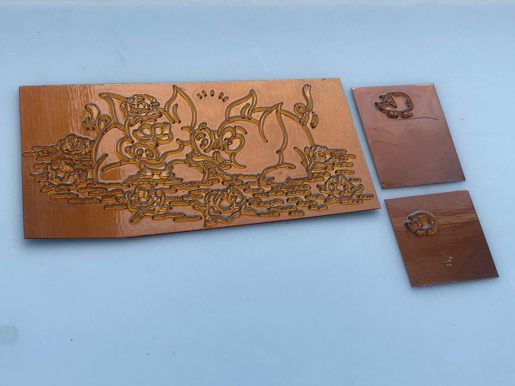 Cliche hoogdruk debossing boekbind stempels varkens, Antiek en Kunst, Antiek | Gereedschap en Instrumenten, Ophalen of Verzenden