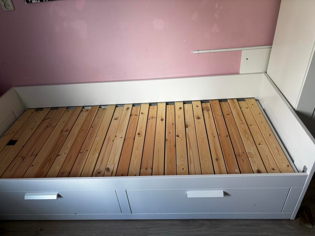 IKEA Brimnes bed met lades - Wit, Ophalen, Gebruikt, Wit, Tweepersoons