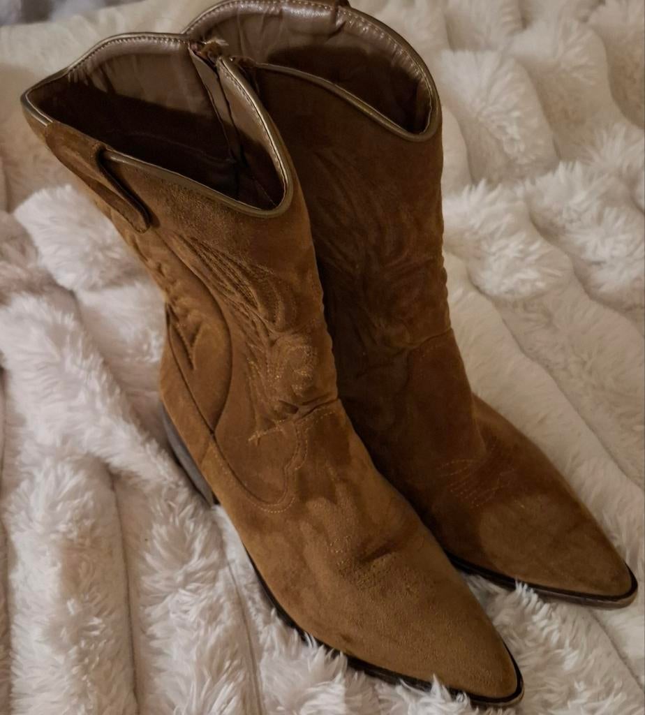 Bruine suède cowboy laarsjes - Maat 39, Ophalen of Verzenden