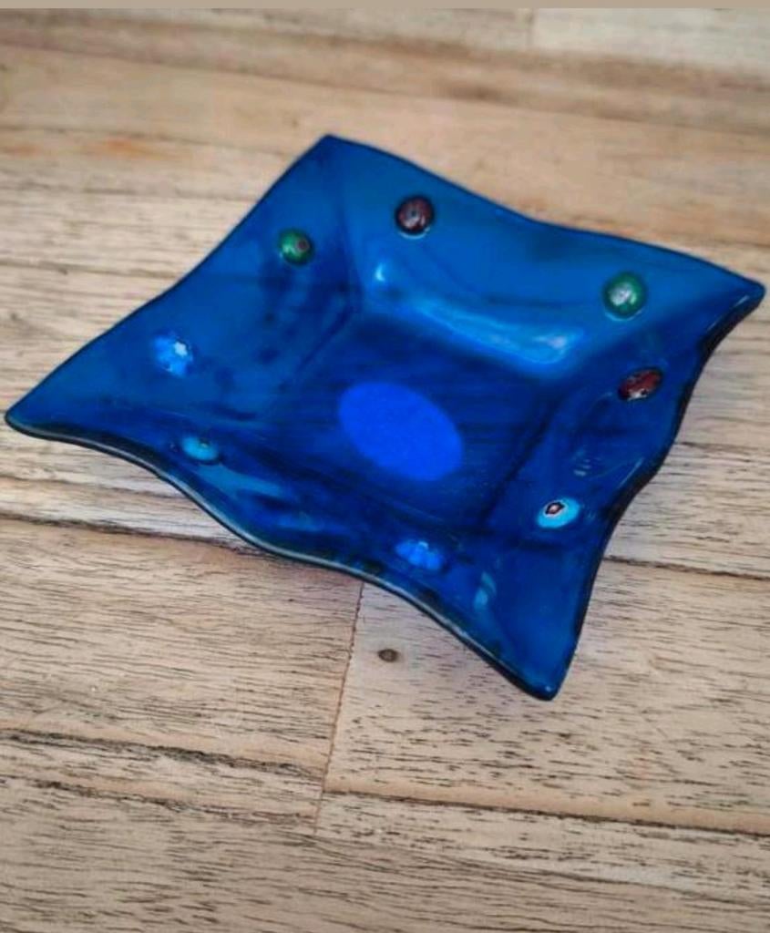 Blauw glazen vintage sierasbak Italië Murano glas asbak, Antiek en Kunst, Antiek | Glas en Kristal, Ophalen of Verzenden