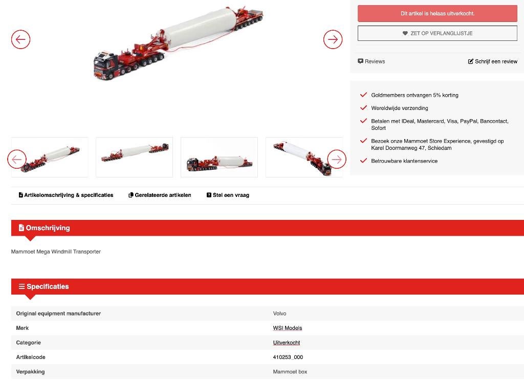 Ik zoek deze Mammoet WSI Mega Windmill Transporter set, Ophalen of Verzenden, Zo goed als nieuw, Overige typen, Wsi