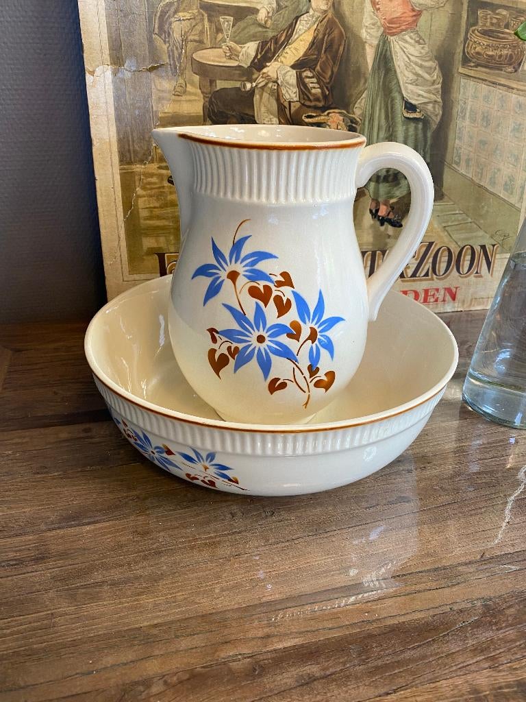 Brocante lampetstel/set kom en kan Steingut Colditz VEB, Antiek en Kunst, Ophalen of Verzenden