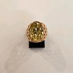 14 karaats Roségouden ring bezet met geel groene Citrien, Ophalen of Verzenden, Zo goed als nieuw, 17 tot 18, Met edelsteen