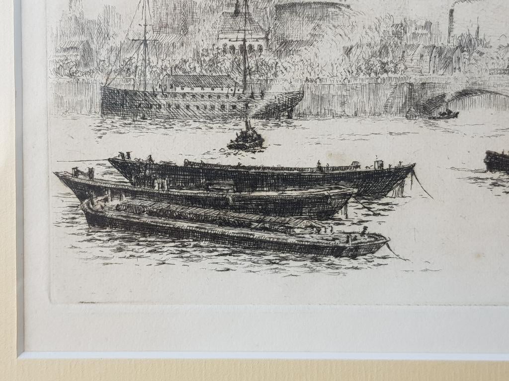 Mooie oude Engelse ingelijste James Grant ets van Londen., Ingelijst, Ets, Ophalen of Verzenden, Landschap