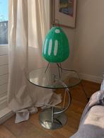 Glazen salontafel met metalen onderstel, Huis en Inrichting, Tafels | Salontafels, Ophalen, Gebruikt, Rond, 50 tot 100 cm