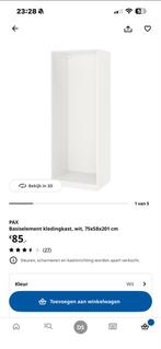 IKEA PAX Kledingkast Basiselement Wit 75x58x201 cm, 200 cm of meer, Zo goed als nieuw, 50 tot 75 cm, 50 tot 100 cm
