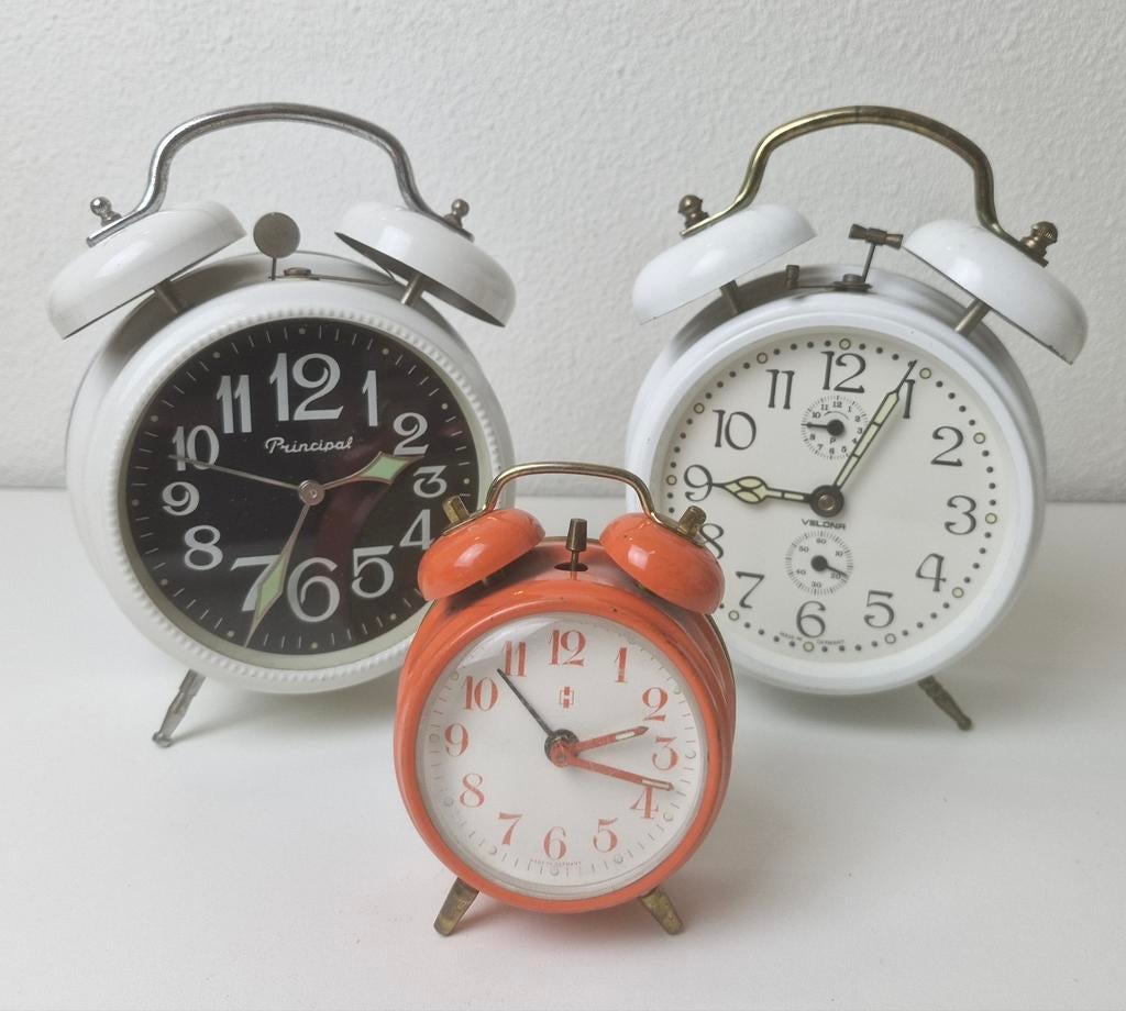 Set van 3 Vintage wekkers met bellen, Principal - Velona, Ophalen of Verzenden, Analoog