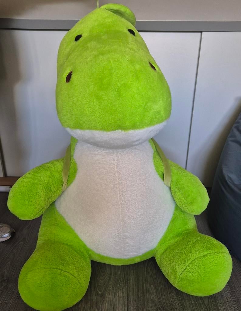 Grote groene dino knuffel met rugzakje, Ophalen