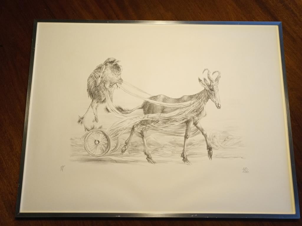 Peter Vos - Vogel met geit - Gesigneerde Litho, Antiek en Kunst, Ophalen of Verzenden
