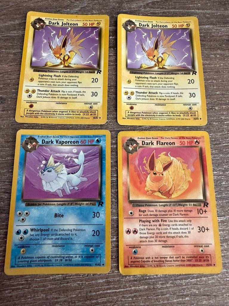 Pokemon Team Rocket Dark Flareon, Vaporeon en Jolteon (2x), Ophalen of Verzenden, Gebruikt, Meerdere kaarten