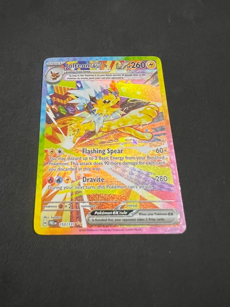 Jolteon ex (PRE 153) Prismatic Evolutions Pokémon Kaart, Ophalen of Verzenden, Zo goed als nieuw, Losse kaart, Foil