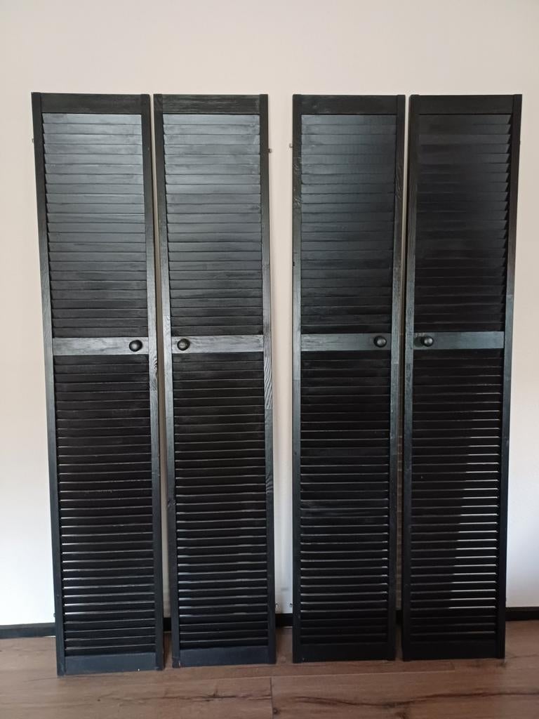 Zwarte houten jaloezieën/louvredeuren (4 stuks), Ophalen, Gebruikt, Met klep(pen), Modern, functioneel, klassiek