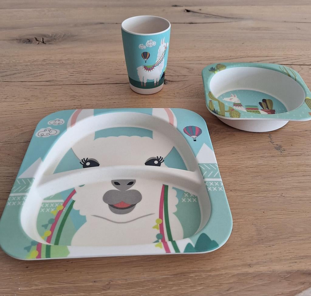 Kinder servies setje met alpaca, Ophalen of Verzenden, Zo goed als nieuw