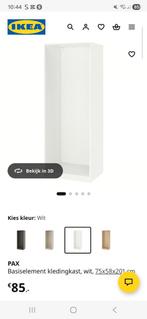 IKEA PAX Basiselement kledingkast wit 75x58x201 cm, Ophalen, 200 cm of meer, 50 tot 100 cm, Zo goed als nieuw