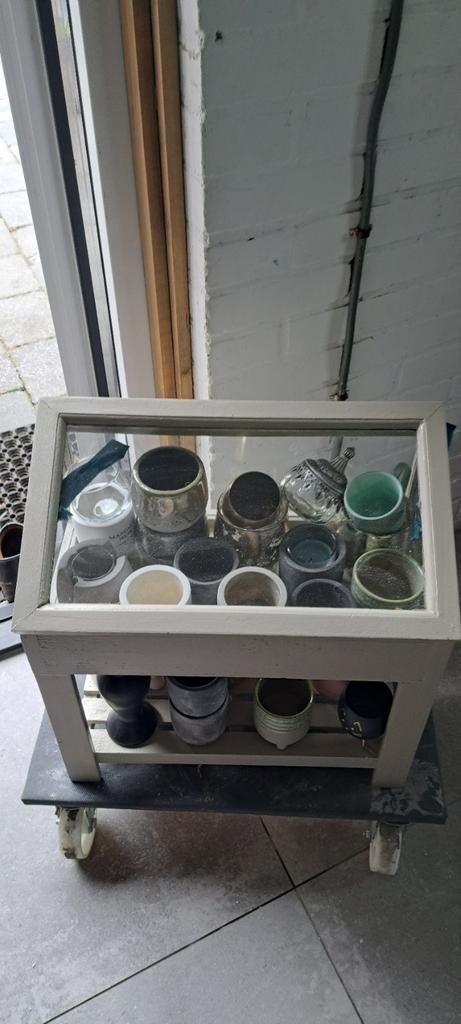 Mini kas met diverse bloempotjes, Ophalen, Gebruikt, Minder dan 30 cm, Minder dan 60 cm