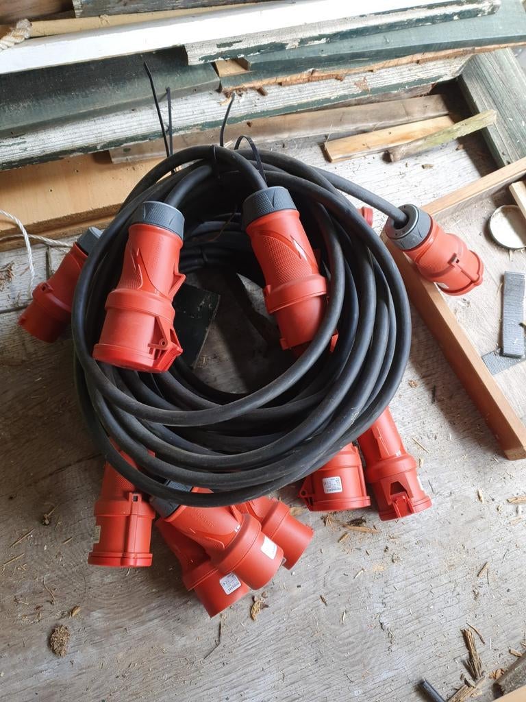 6x 5m Krachtstroom Verlengsnoer - CEE 32A, Doe-het-zelf en Verbouw, Elektra en Kabels, Ophalen of Verzenden, Gebruikt, Kabel of Snoer
