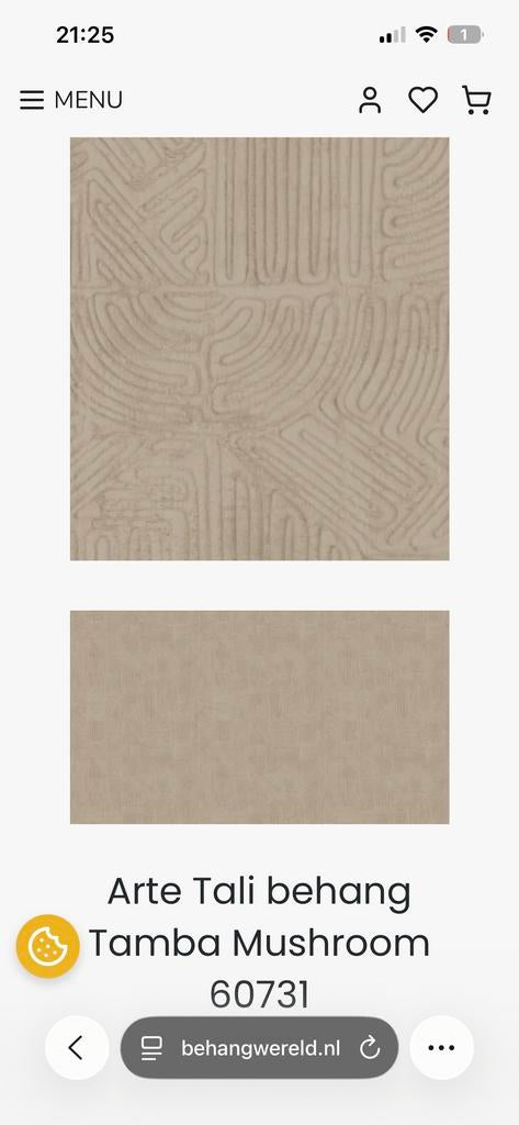 Gezocht: Arte Tali Tamba Mushroom behang (batch 02508290), Ophalen of Verzenden, Minder dan 10 m², Beige