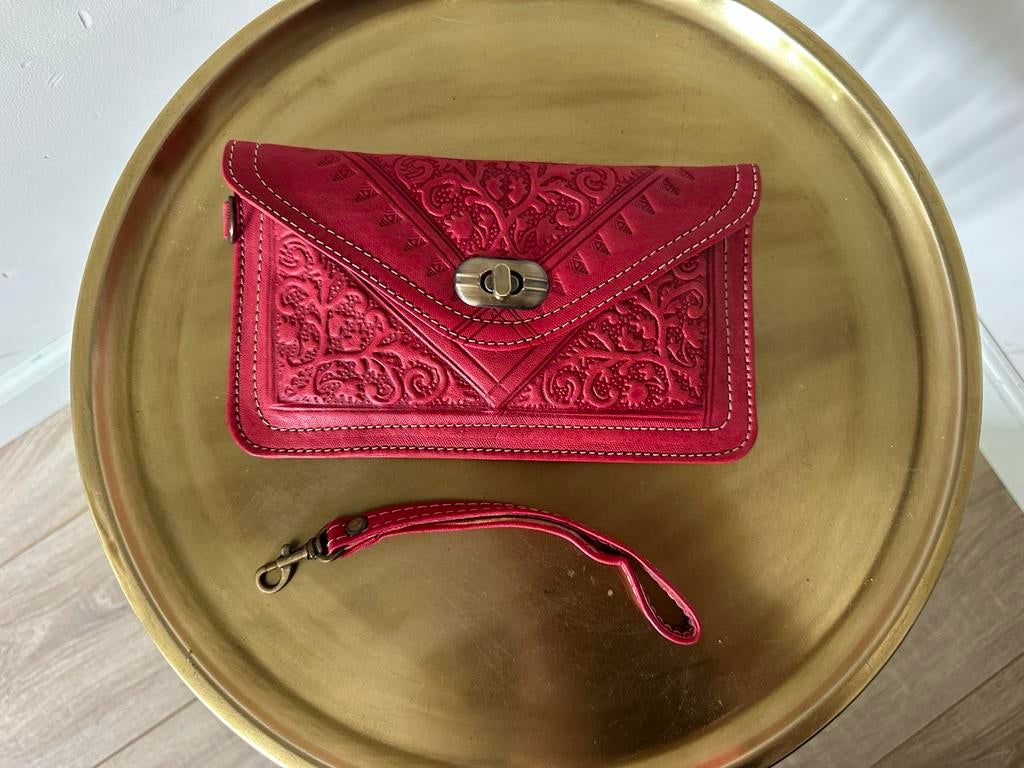 Marokkaanse lederen portemonnee - rood leer 20x11cm, Overige merken, Nieuw, Ophalen of Verzenden, Leer