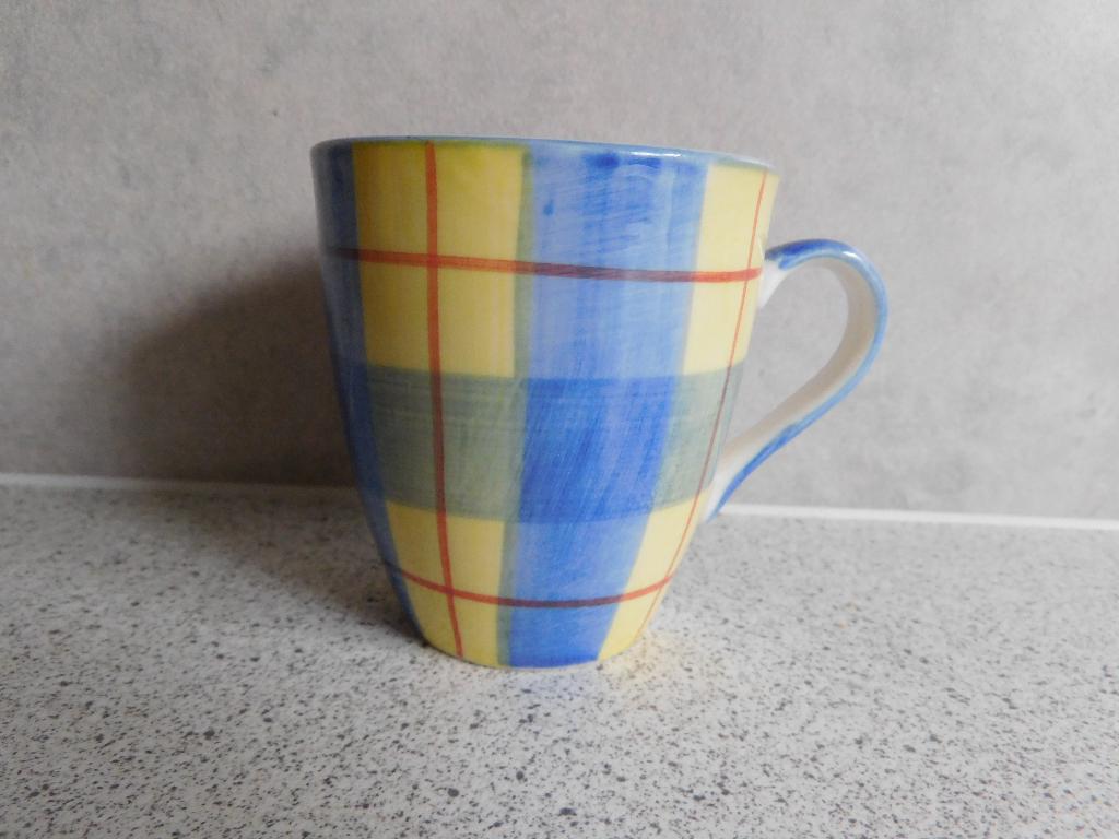 Senseo mok Schotse Ruit Vic's Handpainted, Ophalen of Verzenden, Zo goed als nieuw, Overige stijlen, Kop(pen) en/of Schotel(s)