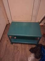 Turquoise metalen bijzettafel op wieltjes, Gebruikt, Modern, Industrieel, Minder dan 100 cm, Metaal