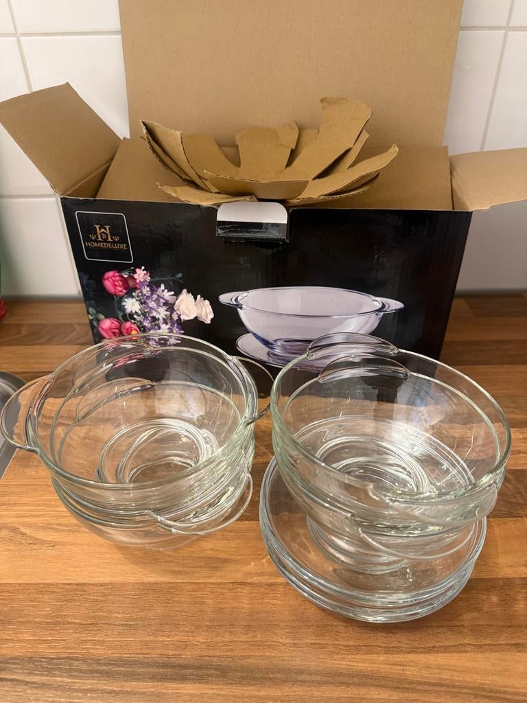 House de Luxe glazen soepkommen met schotels), Ophalen, Kom(men), Overige stijlen, Glas
