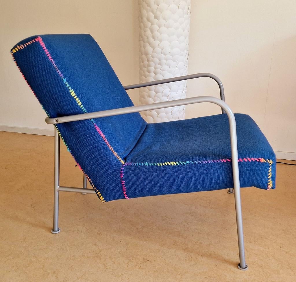 Blauwe fauteuil - comfortabel en stijlvol, Ophalen, Gebruikt, 75 tot 100 cm, Stof
