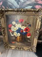 Oud schilderij L. Hartman - Bloemen in vaas met sierlijst, Antiek en Kunst, Kunst | Schilderijen | Klassiek, Ophalen