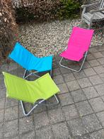 Drie opvouwbare strandstoelen in verschillende kleuren, Ophalen, Gebruikt