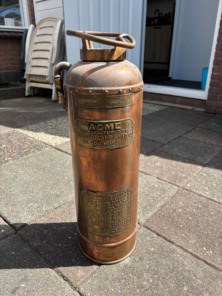 Antieke koperen brandblusser ACME St. Louis USA, Antiek en Kunst, Ophalen