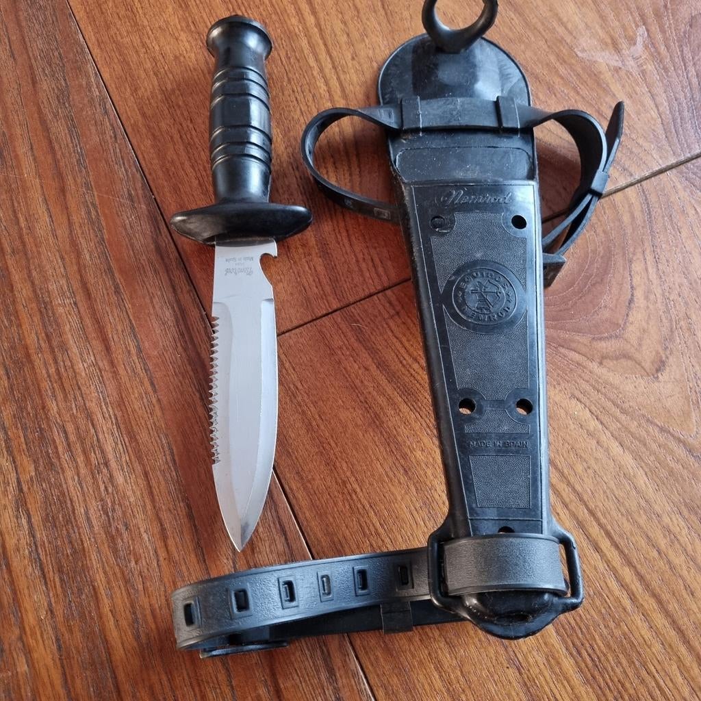 Vintage Nemrod duikmes met schede - Made in Spain, Watersport en Boten, Duiken, Gebruikt, Ophalen of Verzenden