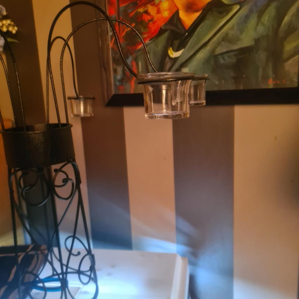 Smeedijzeren standaard voor 6 waxinelichtjes, Ophalen of Verzenden, Metaal, 25 tot 50 cm