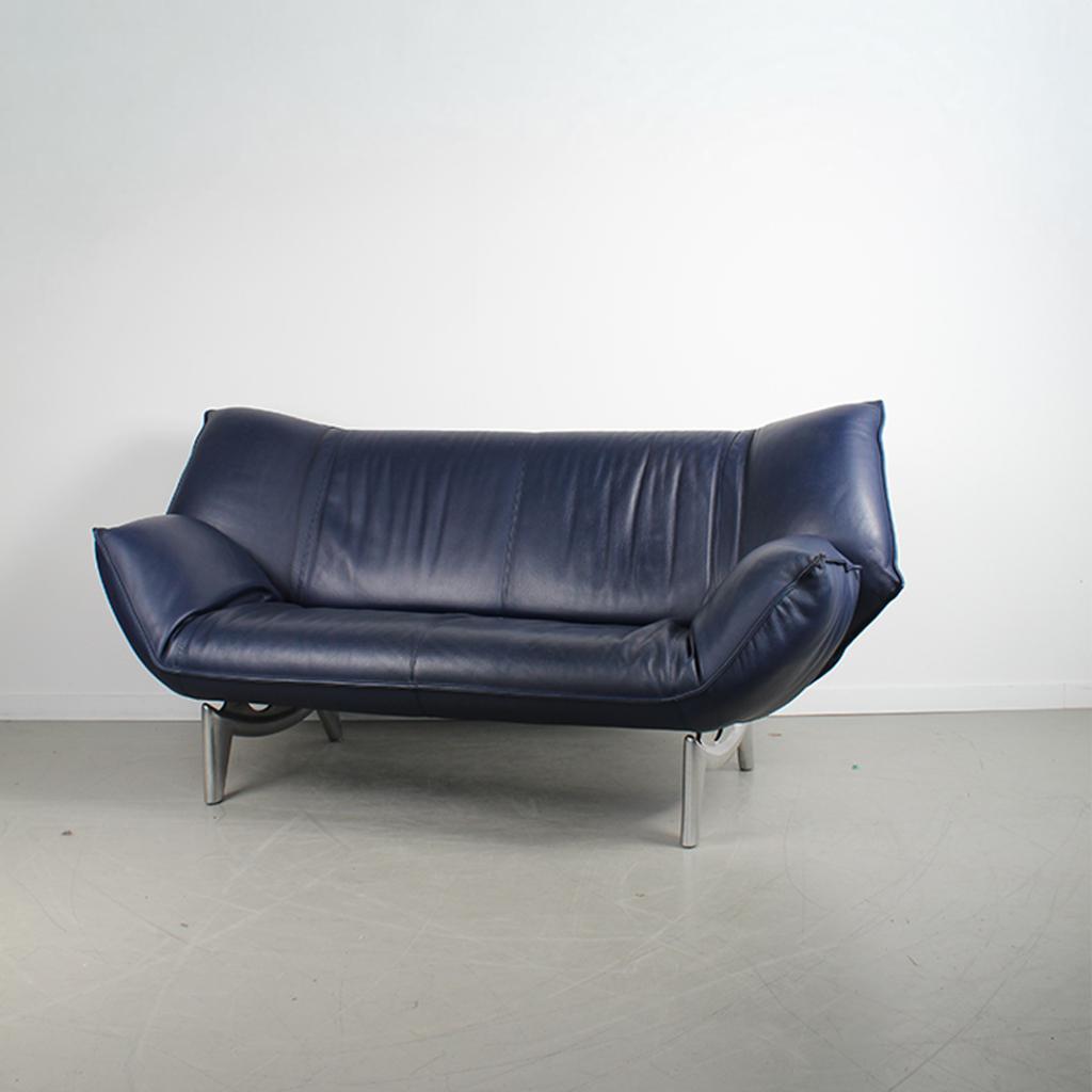 2x Leolux Tango 2-zits/192cm Bank Blauw Leer – Gepolijst, Niet ingevuld, Gebruikt, 150 tot 200 cm, Niet ingevuld