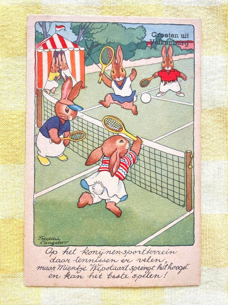 Konijnen tennis Freddie Langeler, Ophalen of Verzenden, 1920 tot 1940, Ongelopen, Sport en Spel
