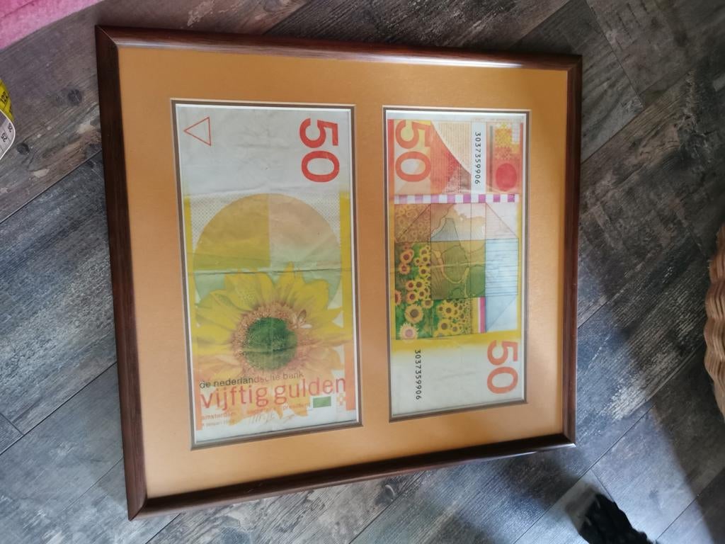 Ingelijste afbeelding van een 50 gulden biljet, Ophalen of Verzenden, Hout, Minder dan 50 cm