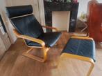 POÄNG fauteuil en voetenbank, Huis en Inrichting, Fauteuils, Ophalen, Gebruikt, 75 tot 100 cm, Minder dan 50 cm