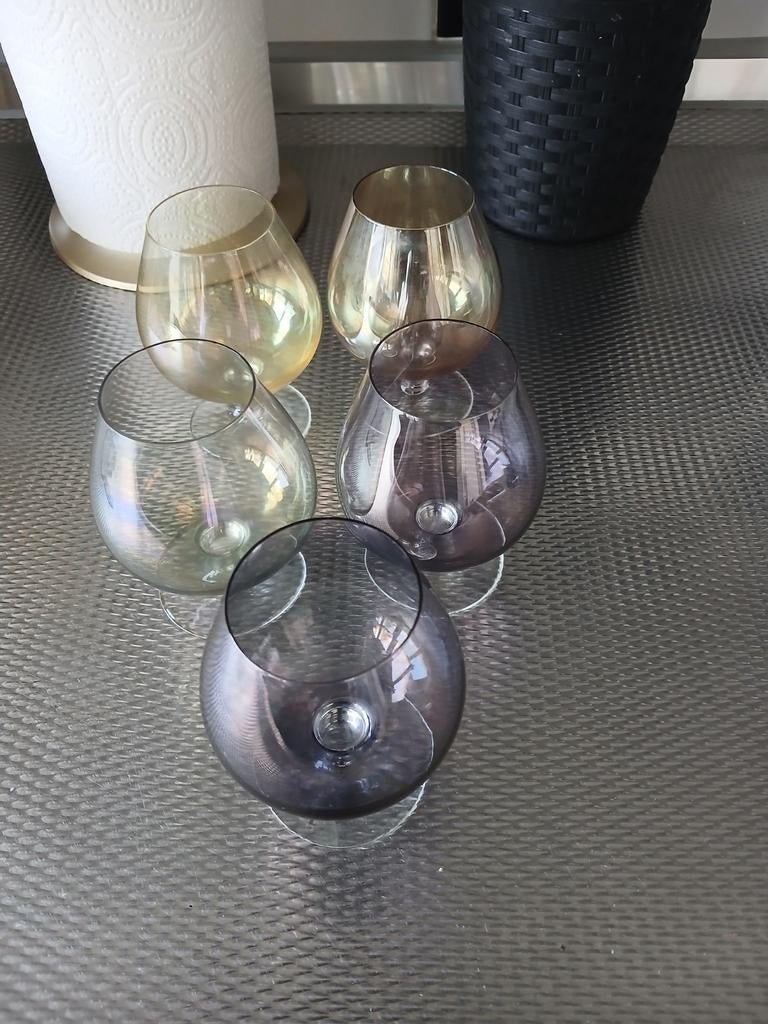 5 Vintage Cognac Glazen Gekleurd, Verzamelen, Glas en Borrelglaasjes, Gebruikt, Overige typen, Ophalen