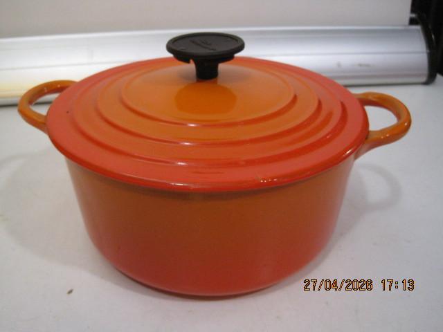 le creuset braadpan 18 cm dia voor gas (387), Ophalen of Verzenden, Zo goed als nieuw, Gietijzer, Koekenpan of Braadpan