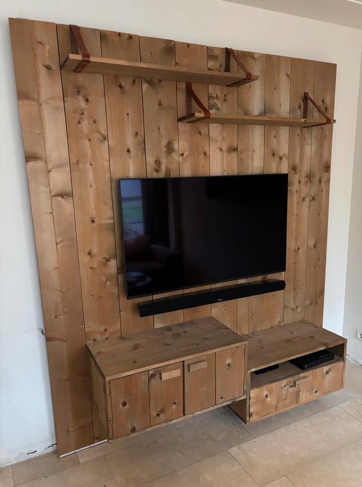 TV wandmeubel steigerhout look, Huis en Inrichting, Kasten | Televisiemeubels, Gebruikt, 200 cm of meer, 150 tot 200 cm, 25 tot 50 cm
