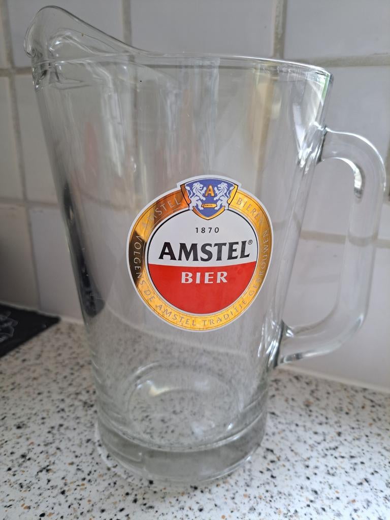 Amstel Bierkan - Glazen Bierpul met Logo, Verzamelen, Biermerken, Ophalen, Gebruikt, Pul(len), Amstel