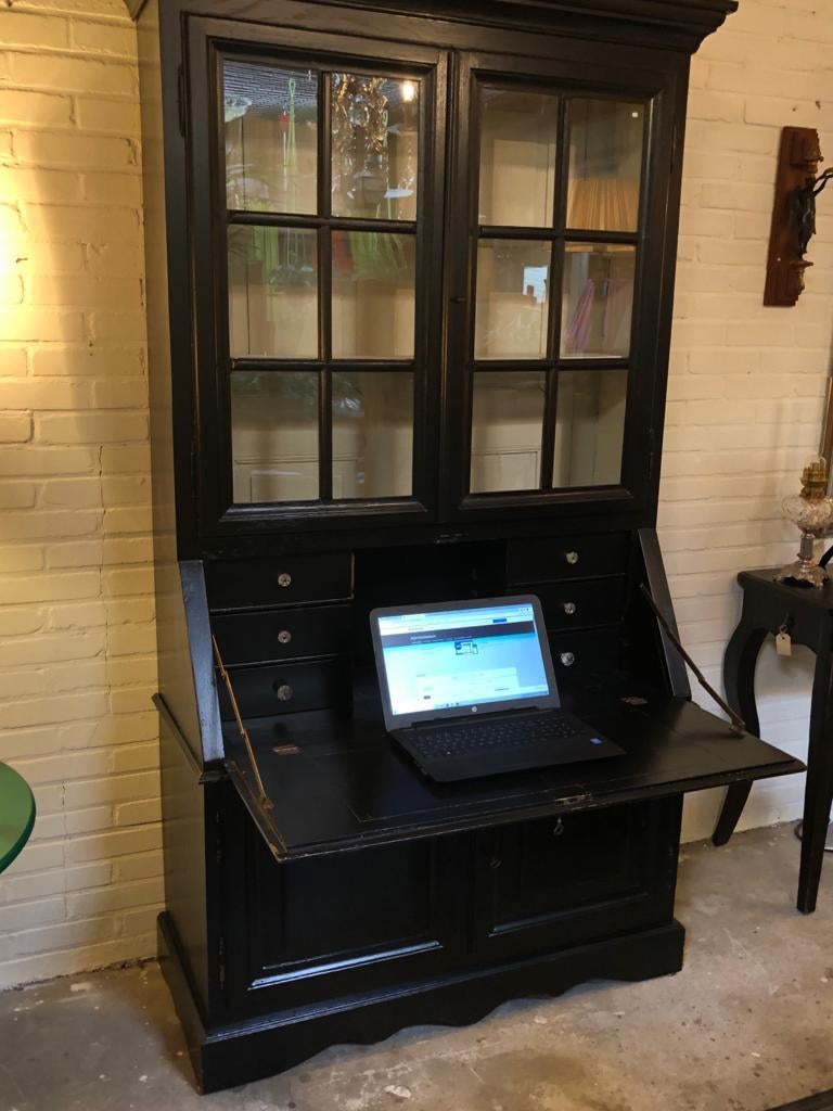 49) Antieke eiken secretaire met vitrine opstand., Gebruikt, ., ., .