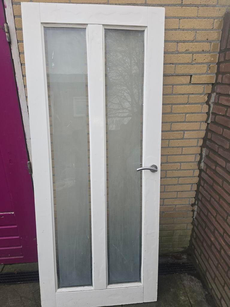 GRATIS stompe binnendeur met glas, linksdraaiend, Gebruikt, 80 tot 100 cm, Binnendeur, Minder dan 200 cm