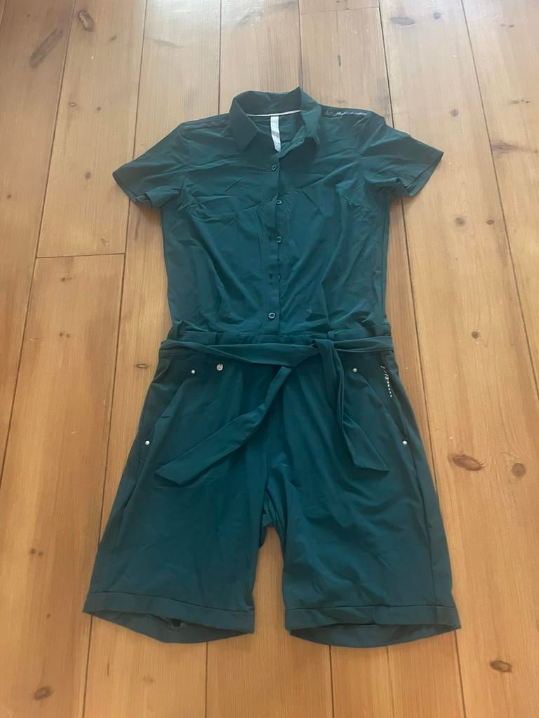 Mooie donkergroene travelstof playsuit Zip73, L, Kleding | Dames, Ophalen of Verzenden, Zo goed als nieuw, Maat 42/44 (L), Groen