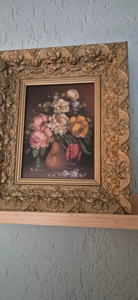 Antiek olieverf schilderij floral R. Rosini (1924), Ophalen of Verzenden