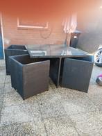 Tuinset bestaande uit tafel met 4 stoelen, Ophalen, 4 zitplaatsen, Gebruikt, Wicker