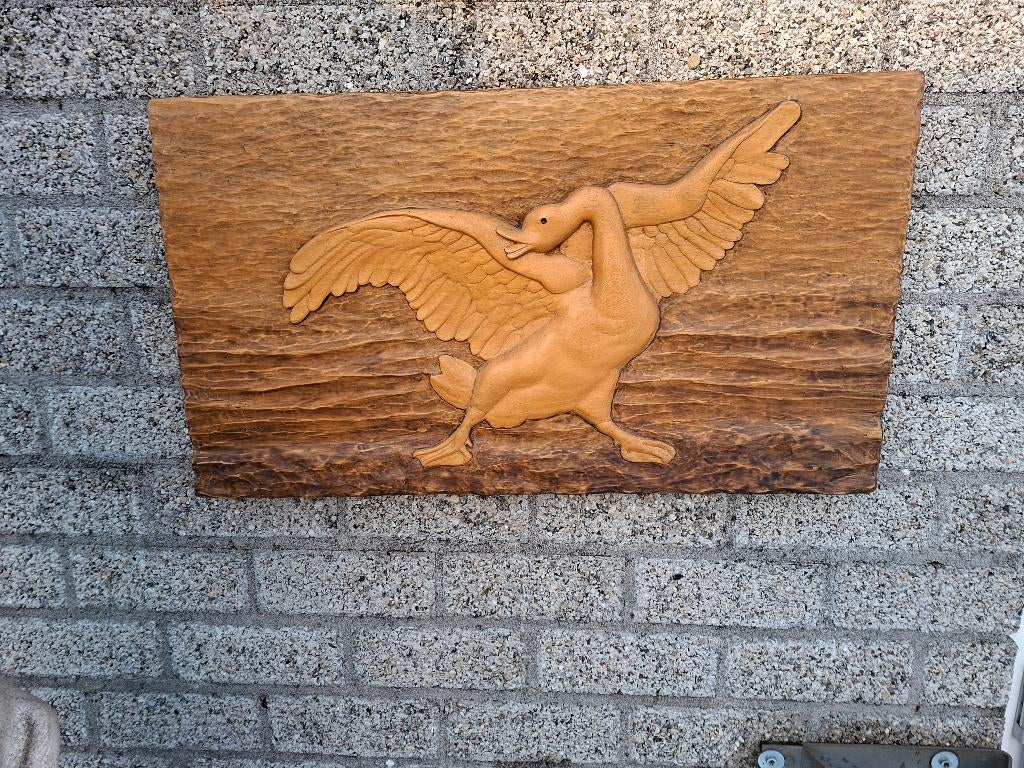 handwerk handgemaakte wandecoratie zwaan, Ophalen of Verzenden, Handgemaakt, Hout, Houtsnijwerk