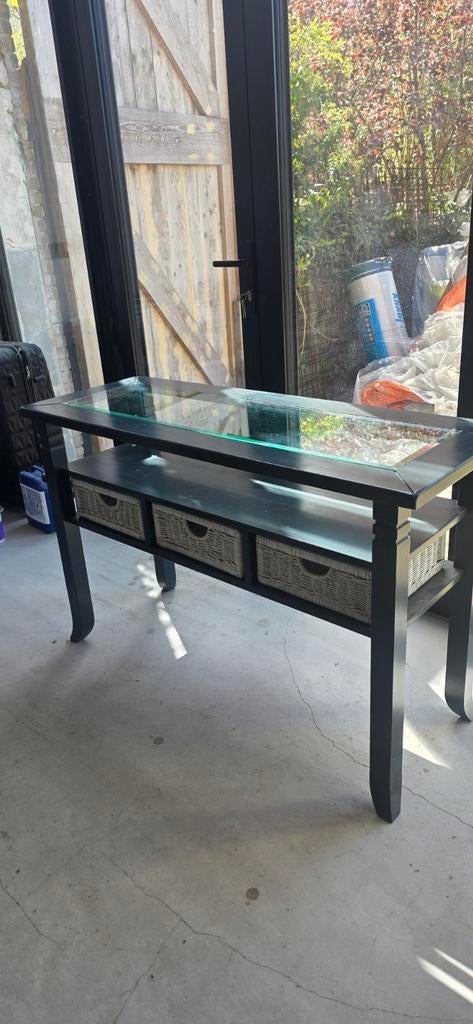 Haltafel / bijzettafel met 3 manden, Huis en Inrichting, Tafels | Sidetables, Ophalen, Gebruikt, 100 tot 150 cm, Glas