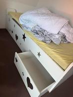 Bed met lades en sterren/harten - Afhalen in Arnemuiden, Gebruikt, 90 cm, Eenpersoons, Wit