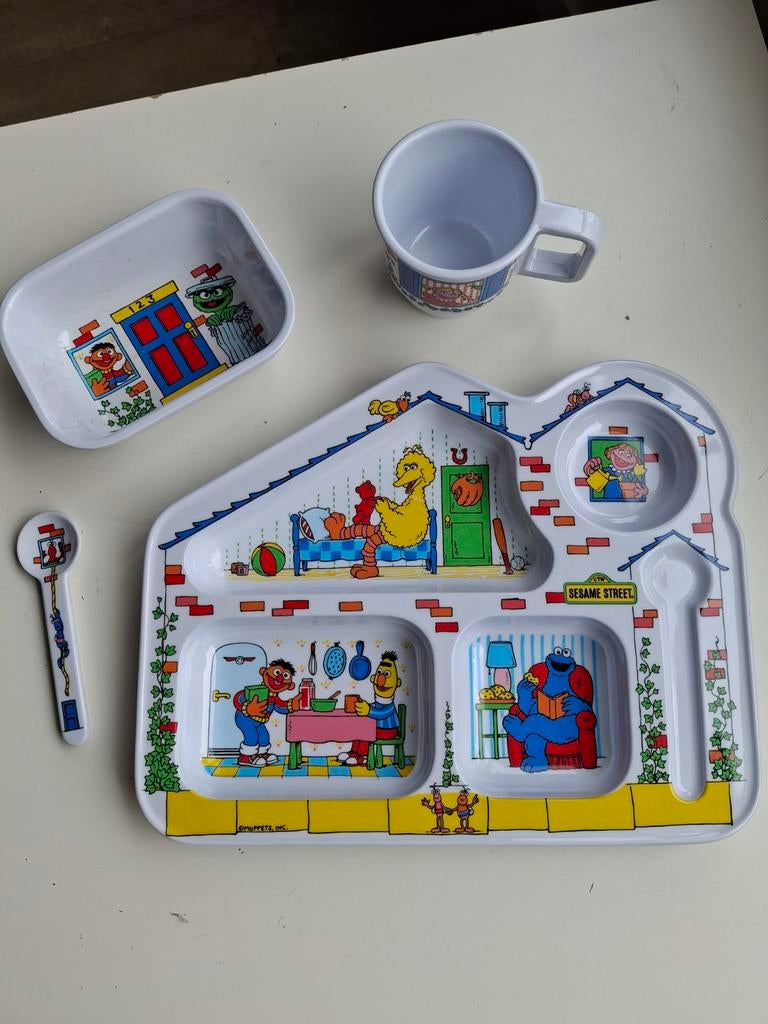 Vintage Sesamstraat kinder servies set, Overige materialen, Gebruikt, Ophalen of Verzenden, Overige stijlen