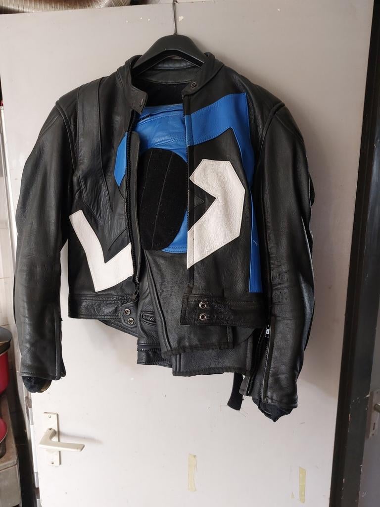 Difi motorpak leer, zwart met blauw en wit, Ophalen of Verzenden, Tweedehands, Jas | leer, Difi